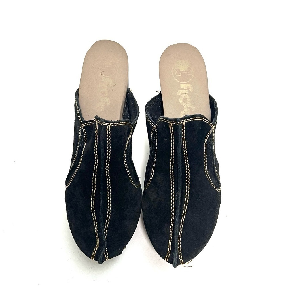 Vintage 1990s black suede wooden platform slip on clogs - Picture 3 of 8